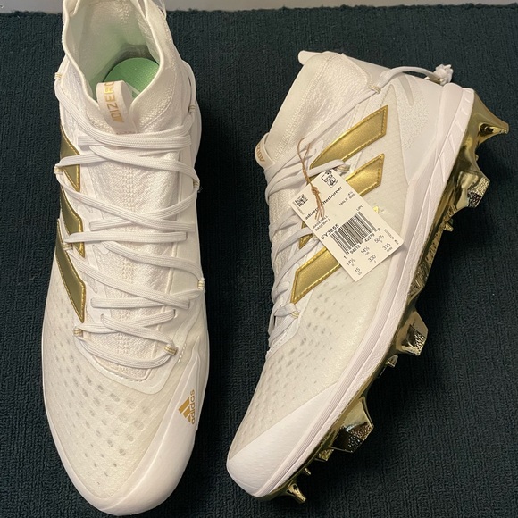 Adidas Adizero AfterBurner White/Gold Baseball Cleats Size 15